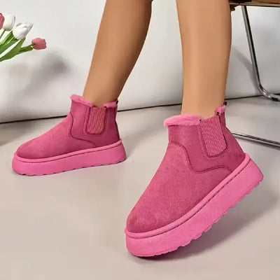 Cozy Fleece‑Lined Platform Ankle Boots – Slip‑On Winter Boots