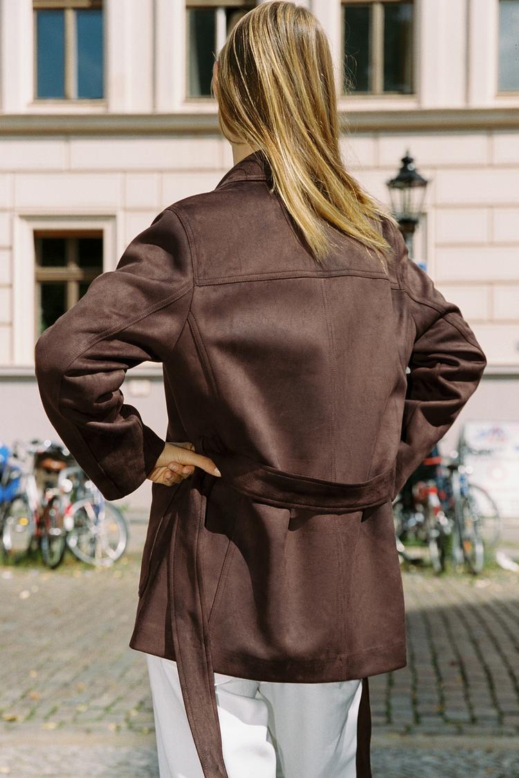Suede Effect Belted Jacket