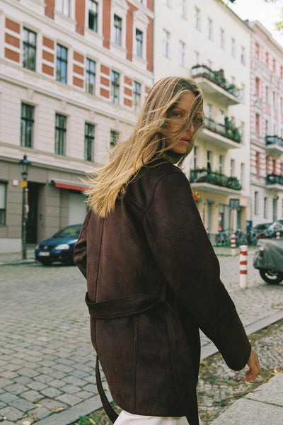 Suede Effect Belted Jacket