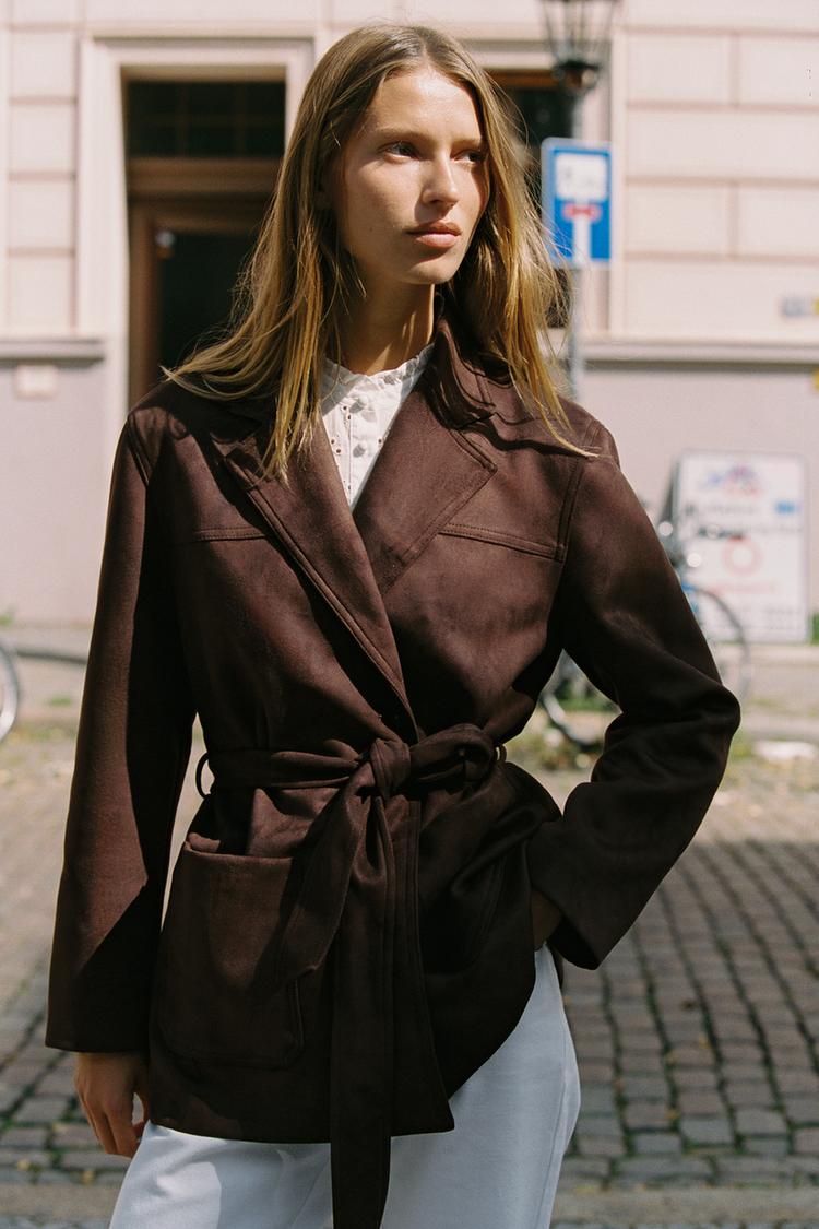 Suede Effect Belted Jacket