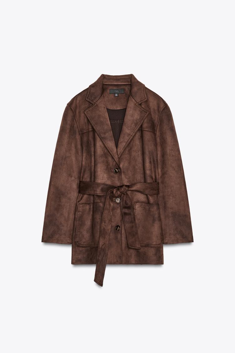 Suede Effect Belted Jacket