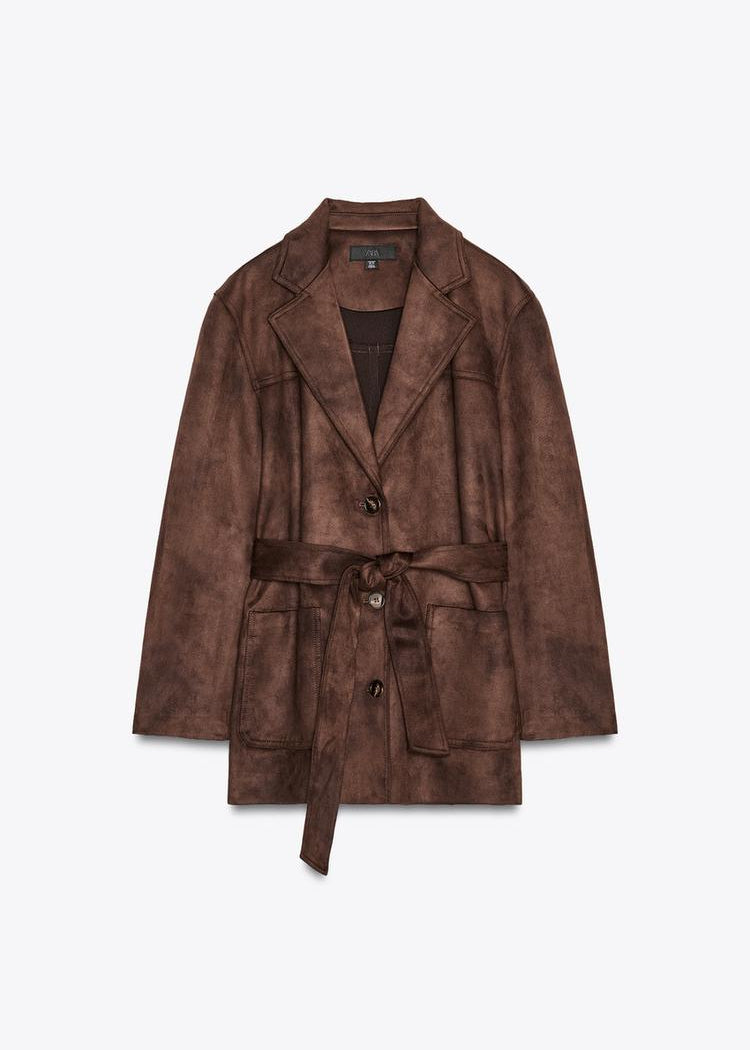 Suede Effect Belted Jacket