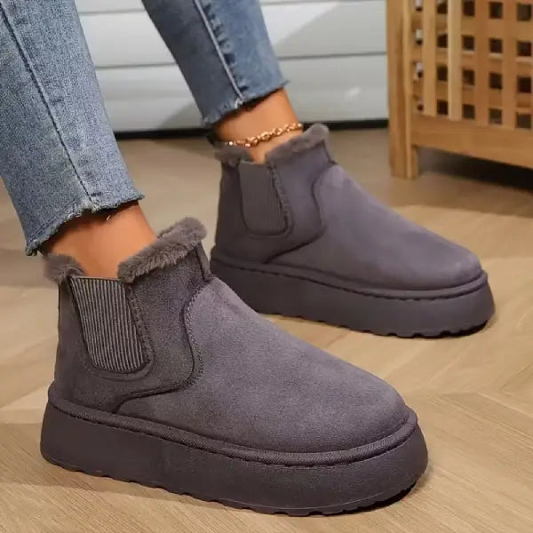 Cozy Fleece‑Lined Platform Ankle Boots – Slip‑On Winter Boots