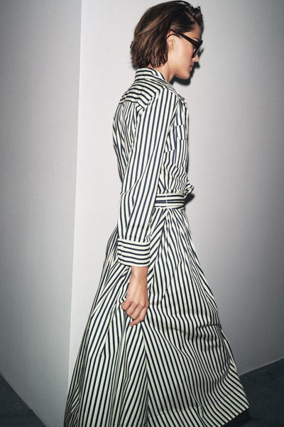 Autumn Striped Shirt Dress
