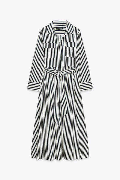 Autumn Striped Shirt Dress
