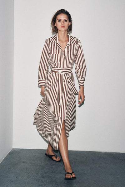 Autumn Striped Shirt Dress