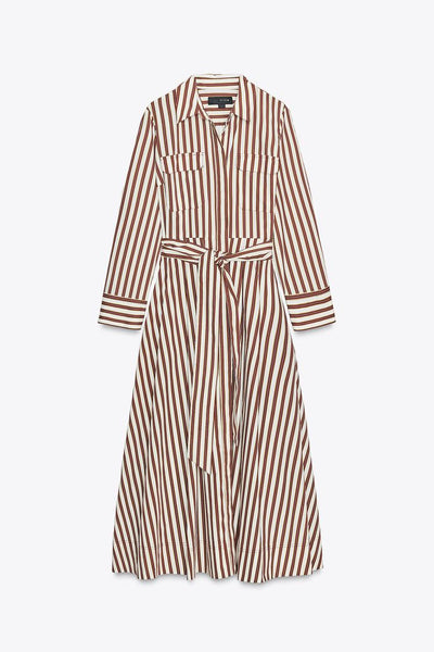 Autumn Striped Shirt Dress