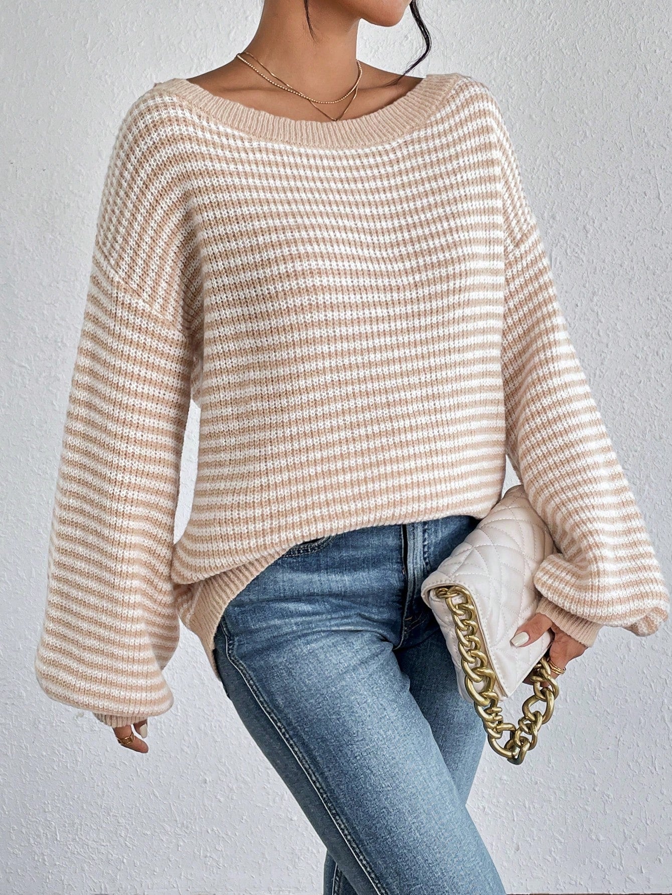 Elyra Striped Off-Shoulder Sweater