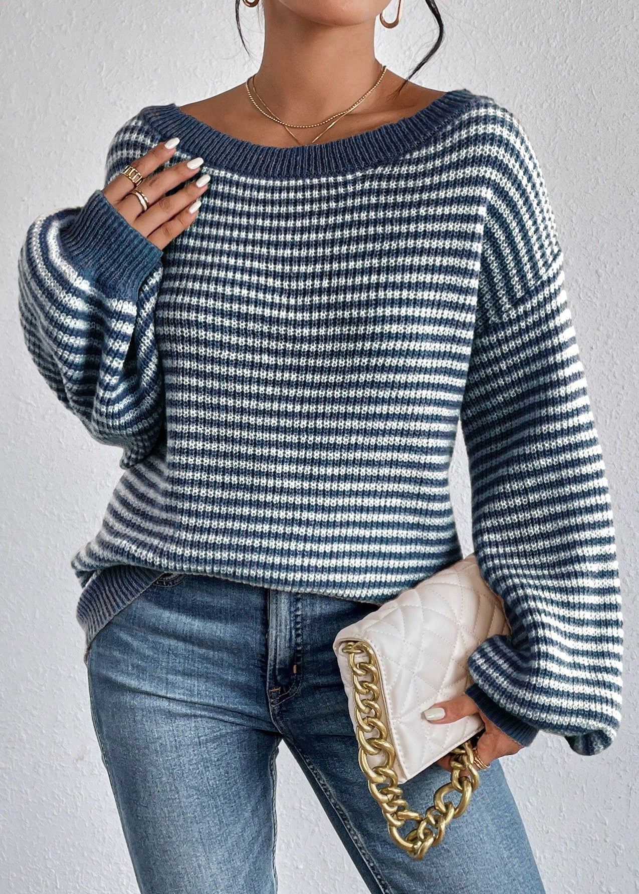 Elyra Striped Off-Shoulder Sweater