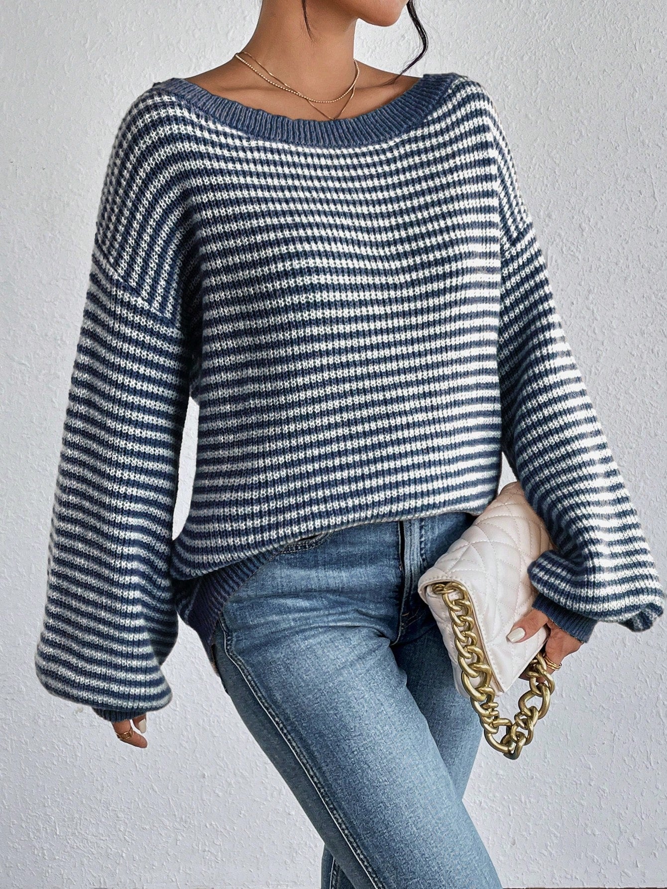Elyra Striped Off-Shoulder Sweater