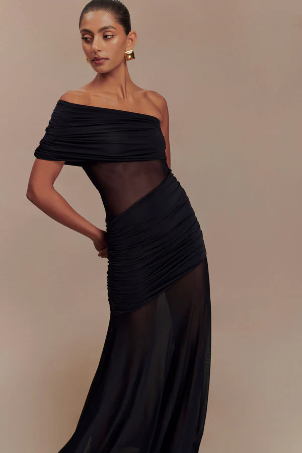 Dallas One Shoulder Mesh Maxi Dress