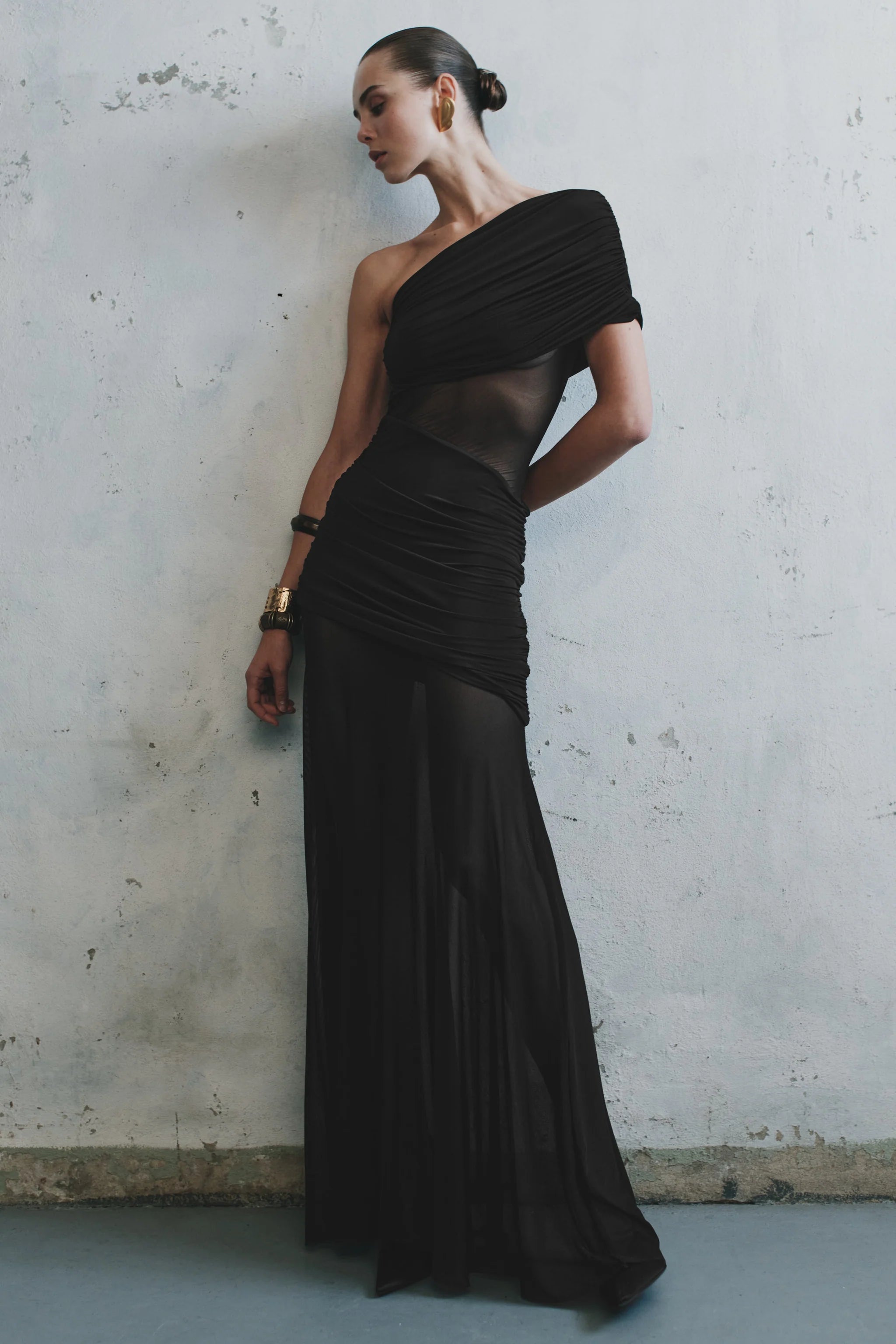 Dallas One Shoulder Mesh Maxi Dress