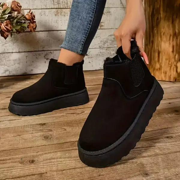 Cozy Fleece‑Lined Platform Ankle Boots – Slip‑On Winter Boots