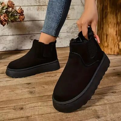 Cozy Fleece‑Lined Platform Ankle Boots – Slip‑On Winter Boots