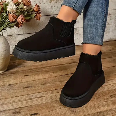 Cozy Fleece‑Lined Platform Ankle Boots – Slip‑On Winter Boots