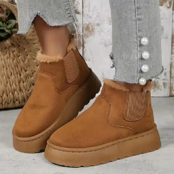 Cozy Fleece‑Lined Platform Ankle Boots – Slip‑On Winter Boots