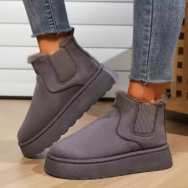 Cozy Fleece‑Lined Platform Ankle Boots – Slip‑On Winter Boots