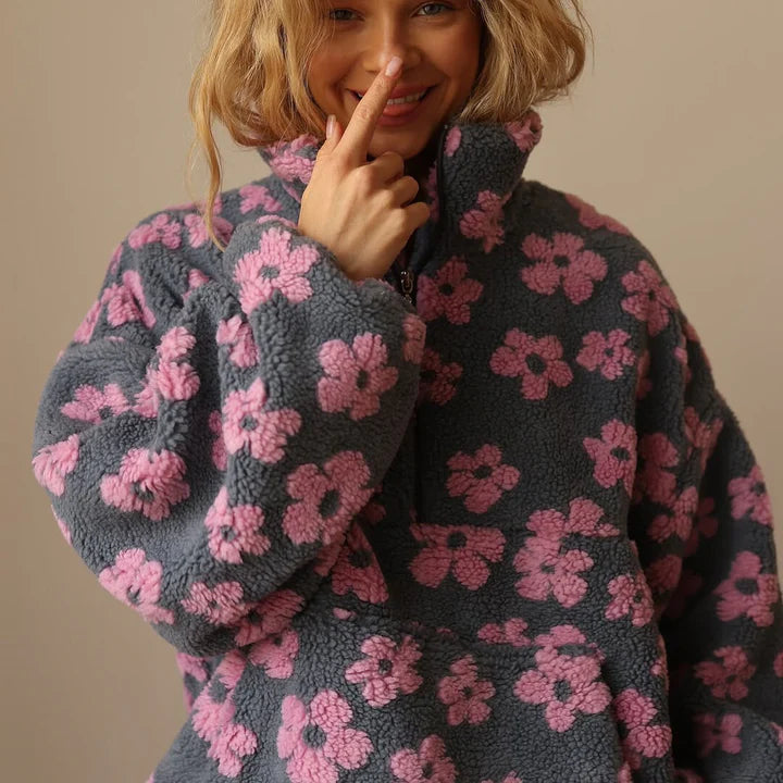 Aria – Fleece Pullover with Floral Print and Long Sleeves