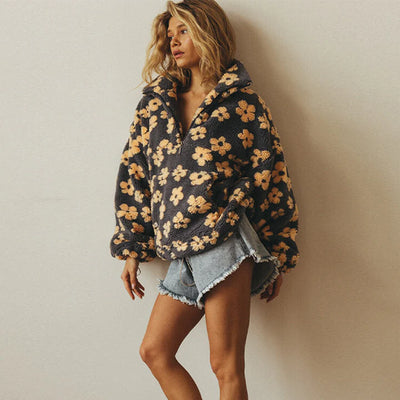 Aria – Fleece Pullover with Floral Print and Long Sleeves