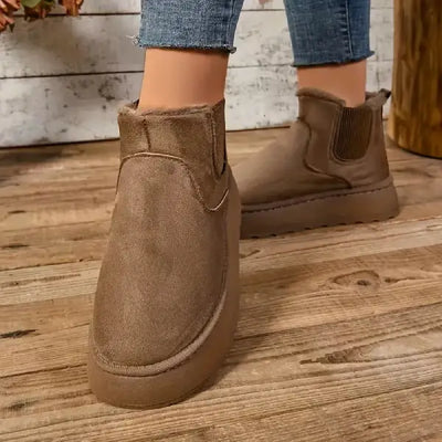 Cozy Fleece‑Lined Platform Ankle Boots – Slip‑On Winter Boots