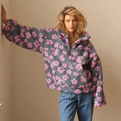 Aria – Fleece Pullover with Floral Print and Long Sleeves