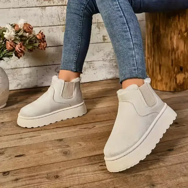 Cozy Fleece‑Lined Platform Ankle Boots – Slip‑On Winter Boots