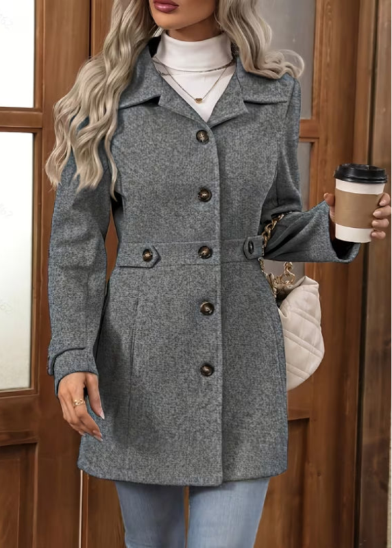 Elegant Tweed Winter Coat Slim Fit Belted Jacket VELVET