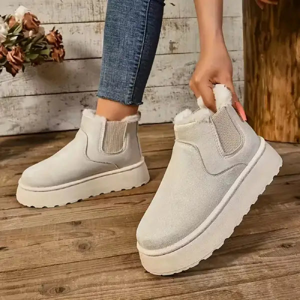 Cozy Fleece‑Lined Platform Ankle Boots – Slip‑On Winter Boots