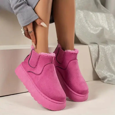 Cozy Fleece‑Lined Platform Ankle Boots – Slip‑On Winter Boots
