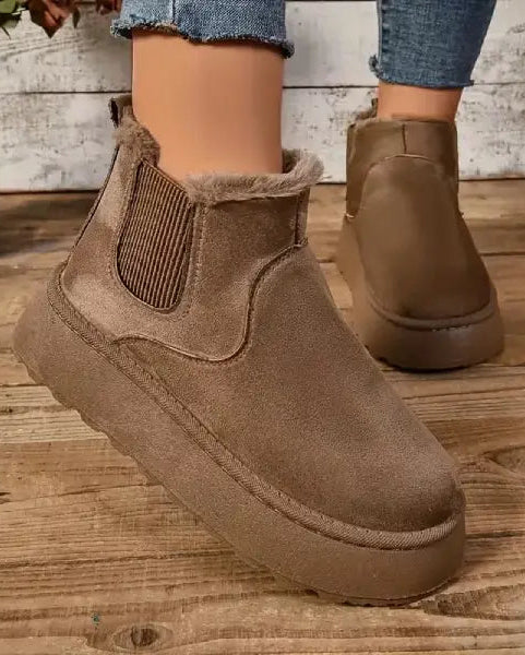 Cozy Fleece‑Lined Platform Ankle Boots – Slip‑On Winter Boots